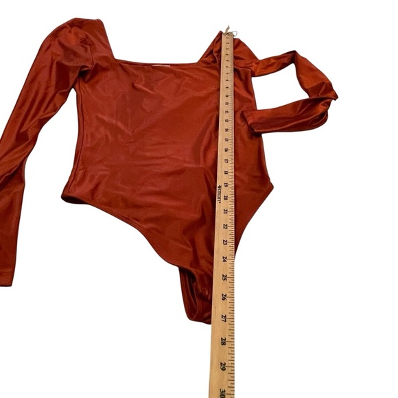 Babaton Artizia Square Neckline Rust/Orange/Copper/Long Sleeve Bodysuit-Small - Picture 8 of 11
